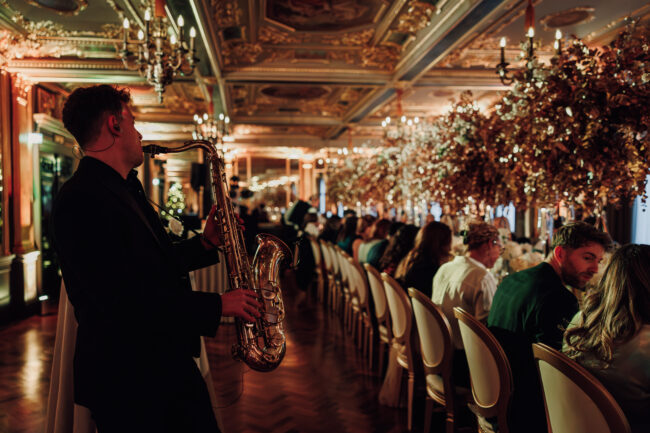 Wedding DJ and saxophone performance at luxury wedding reception in France